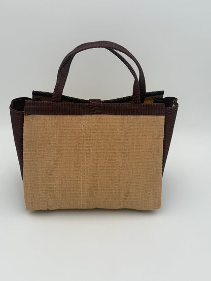 Caramel Medium  handwoven tote bag by SCRUBIES in Caramel,Brown with Solid design and Leaf accent pattern