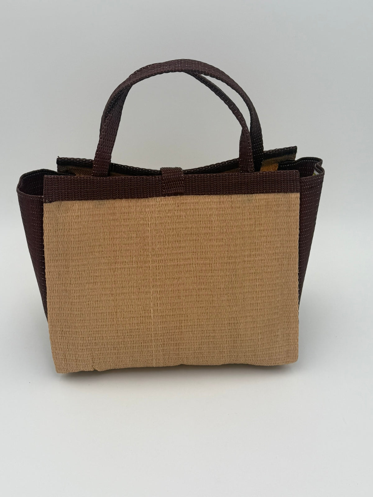 Caramel Medium  handwoven tote bag by SCRUBIES in Caramel,Brown with Solid design and Leaf accent pattern