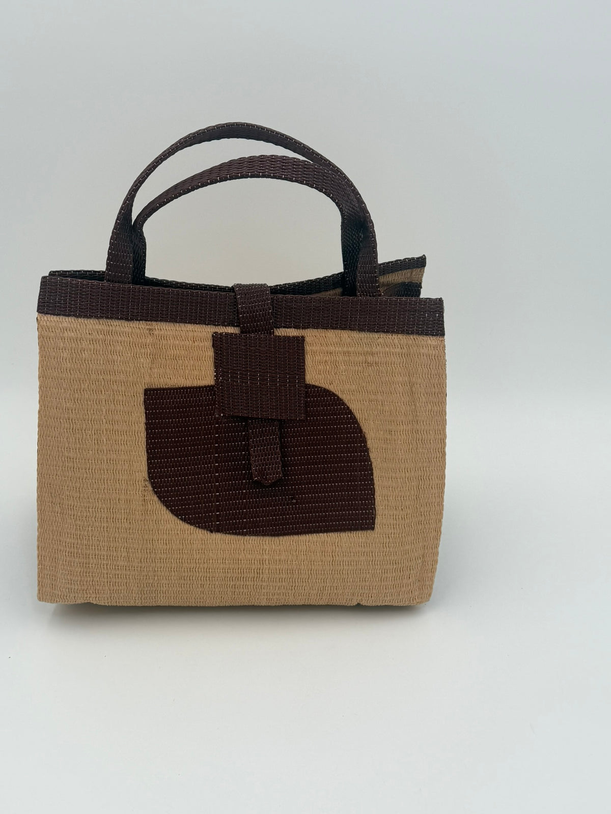 Caramel Medium  handwoven tote bag by SCRUBIES in Caramel,Brown with Solid design and Leaf accent pattern