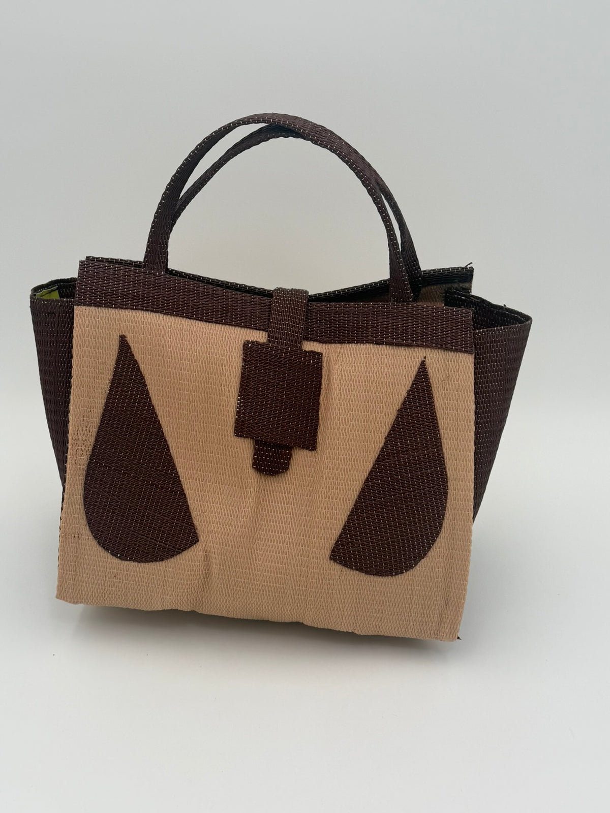 Caramel Medium  handwoven tote bag by SCRUBIES in Caramel,Brown with Solid design and Vee accent pattern