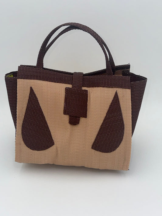 Caramel Medium  handwoven tote bag by SCRUBIES in Caramel,Brown with Solid design and Vee accent pattern