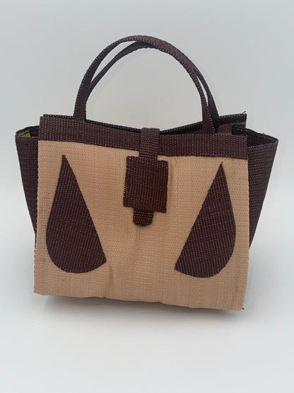 Caramel Medium  handwoven tote bag by SCRUBIES in Caramel,Brown with Solid design and Vee accent pattern