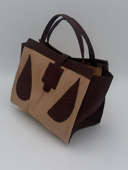 Caramel Medium  handwoven tote bag by SCRUBIES in Caramel,Brown with Solid design and Vee accent pattern