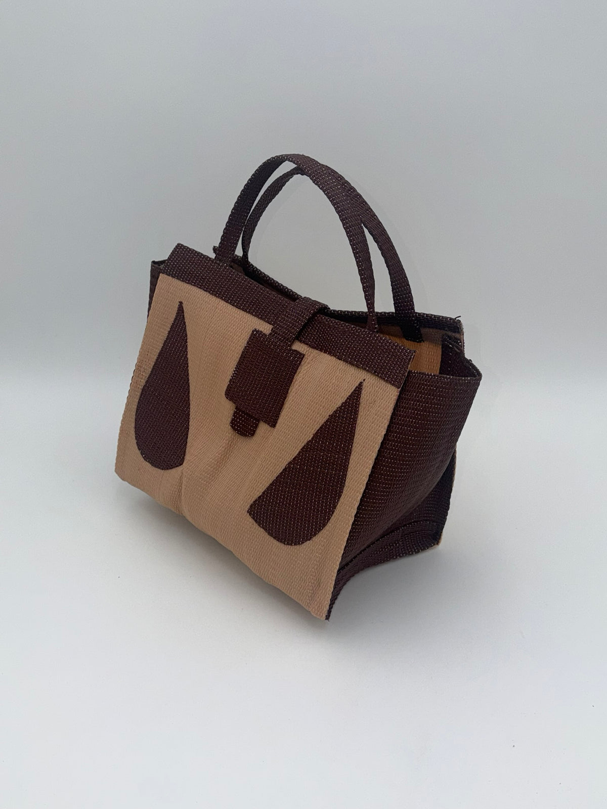 Caramel Medium  handwoven tote bag by SCRUBIES in Caramel,Brown with Solid design and Vee accent pattern