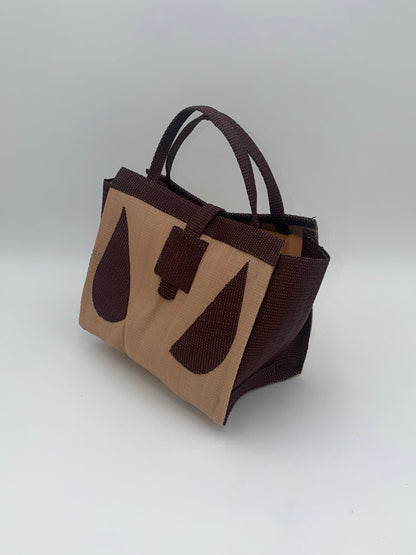 Caramel Medium  handwoven tote bag by SCRUBIES in Caramel,Brown with Solid design and Vee accent pattern