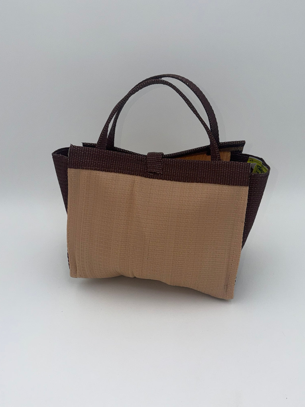 Caramel Medium  handwoven tote bag by SCRUBIES in Caramel,Brown with Solid design and Vee accent pattern