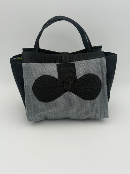 Silver Medium  handwoven tote bag by SCRUBIES in Gray,Black with Solid design and Bow accent pattern