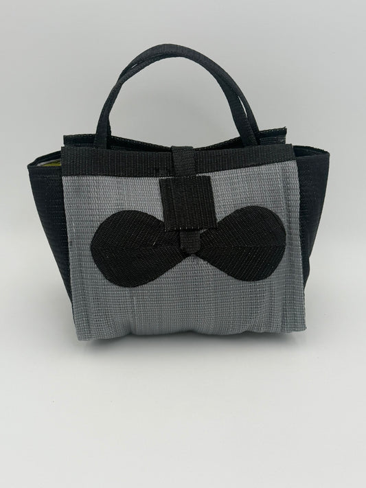 Silver Medium  handwoven tote bag by SCRUBIES in Gray,Black with Solid design and Bow accent pattern
