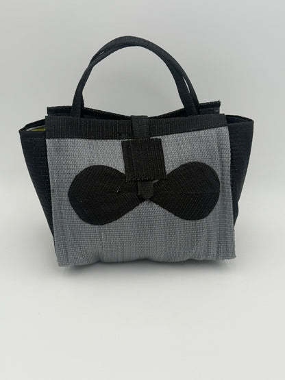 Silver Medium  handwoven tote bag by SCRUBIES in Gray,Black with Solid design and Bow accent pattern