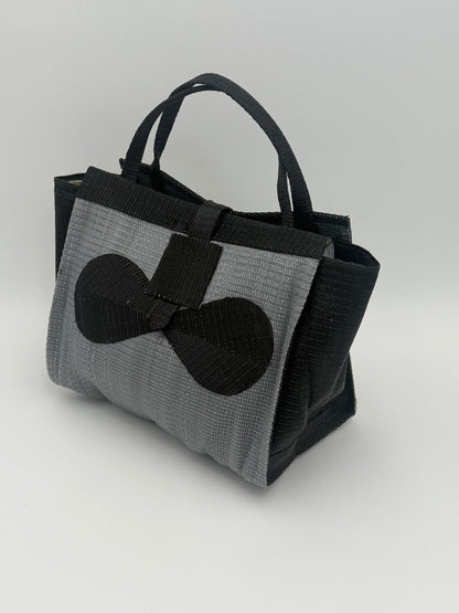 Silver Medium  handwoven tote bag by SCRUBIES in Gray,Black with Solid design and Bow accent pattern