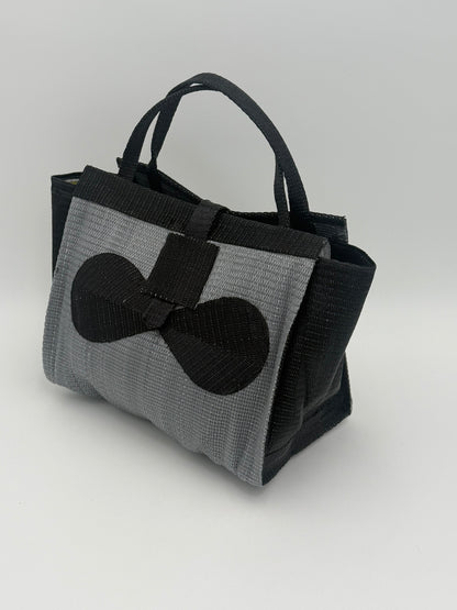 Silver Medium  handwoven tote bag by SCRUBIES in Gray,Black with Solid design and Bow accent pattern