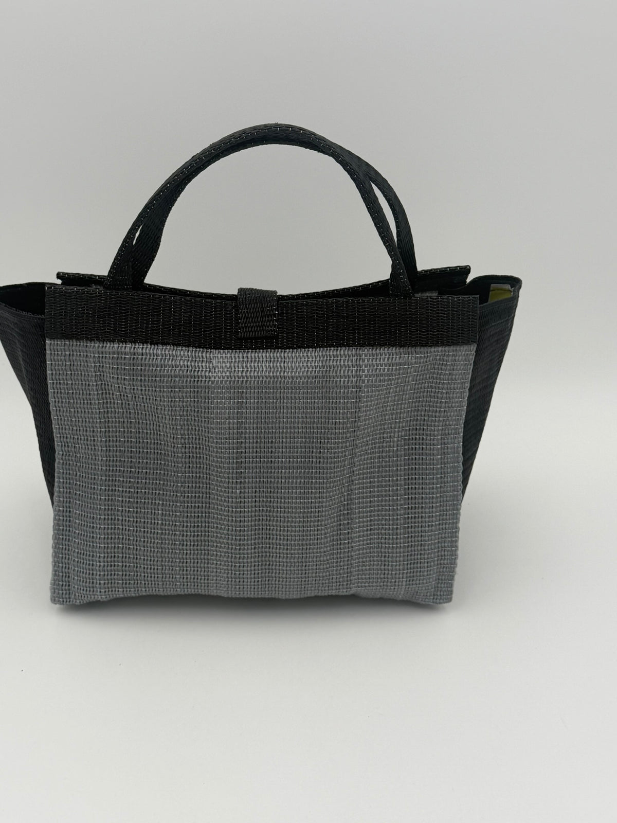 Silver Medium  handwoven tote bag by SCRUBIES in Gray,Black with Solid design and Bow accent pattern