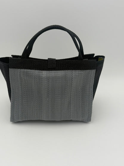 Silver Medium  handwoven tote bag by SCRUBIES in Gray,Black with Solid design and Bow accent pattern