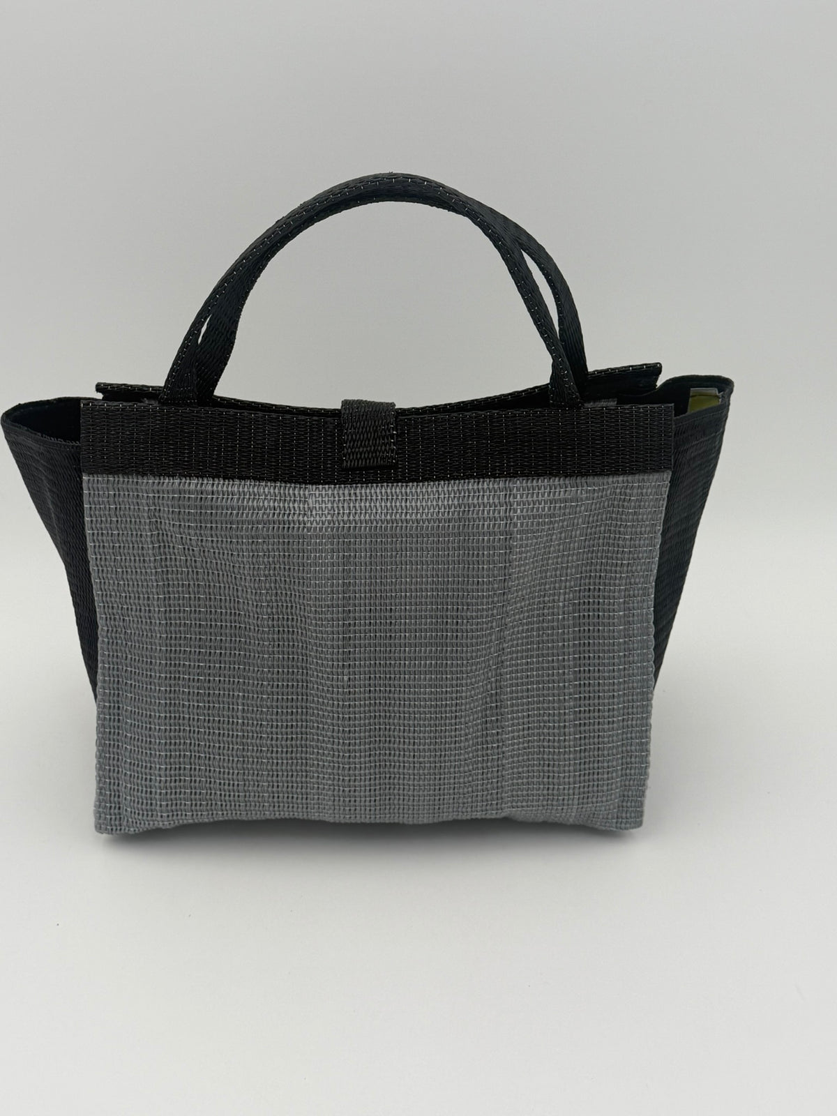 Silver Medium  handwoven tote bag by SCRUBIES in Gray,Black with Solid design and Bow accent pattern