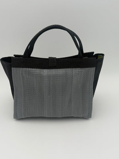 Silver Medium  handwoven tote bag by SCRUBIES in Gray,Black with Solid design and Bow accent pattern
