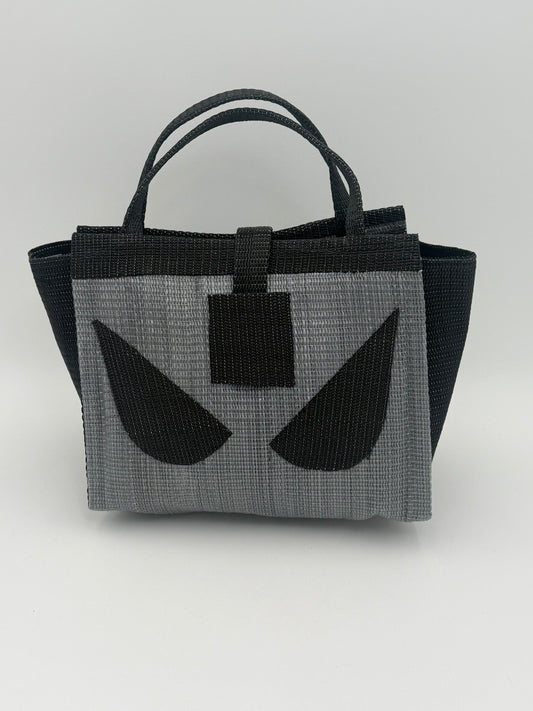 Silver Medium  handwoven tote bag by SCRUBIES in Gray,Black with Solid design and Leaf accent pattern