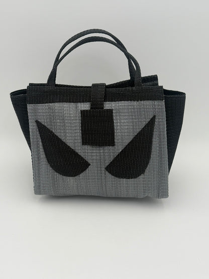 Silver Medium  handwoven tote bag by SCRUBIES in Gray,Black with Solid design and Leaf accent pattern