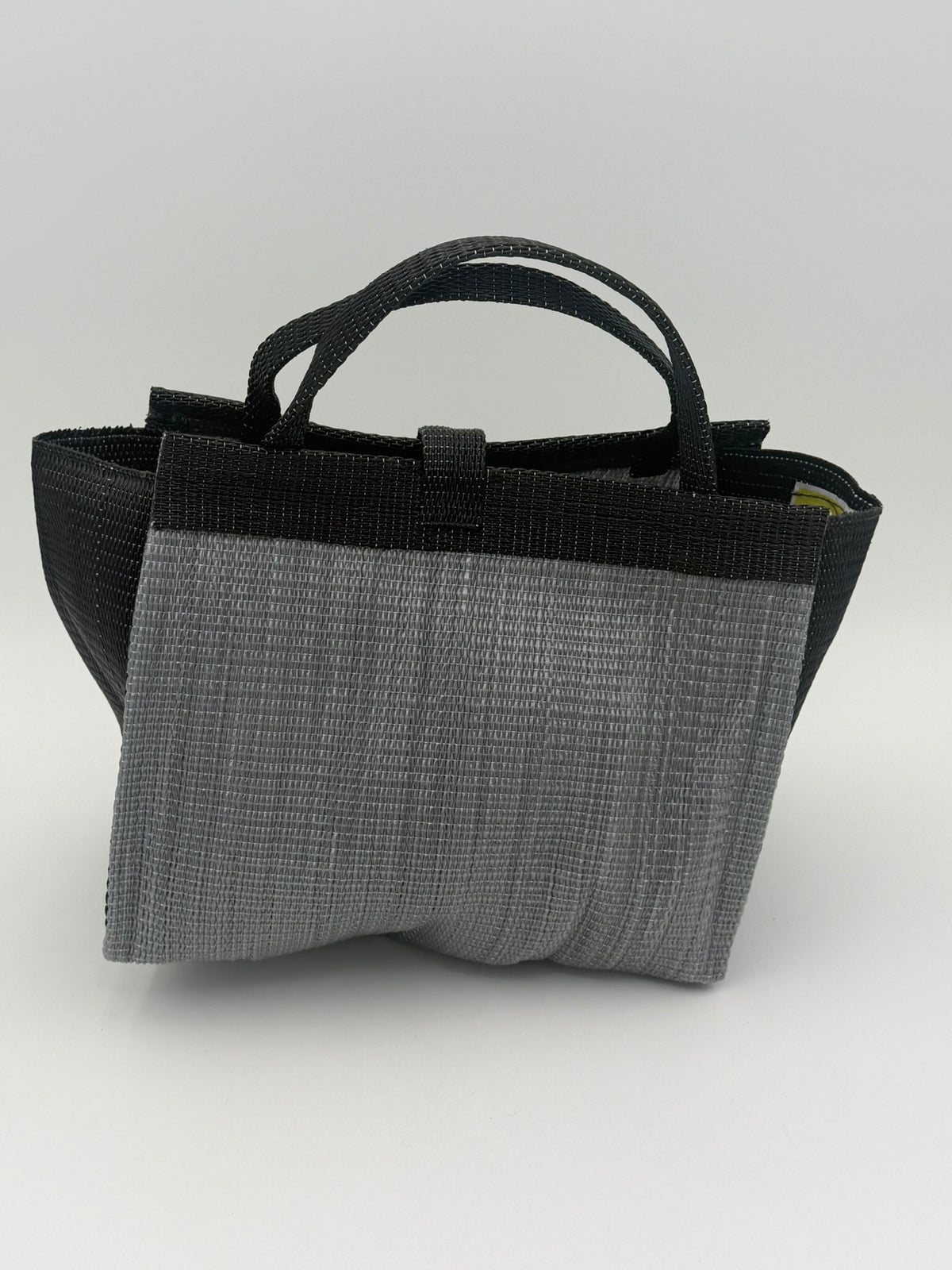 Silver Medium  handwoven tote bag by SCRUBIES in Gray,Black with Solid design and Leaf accent pattern