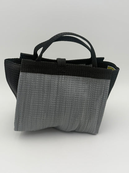 Silver Medium  handwoven tote bag by SCRUBIES in Gray,Black with Solid design and Leaf accent pattern