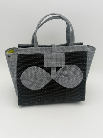 Midnight Medium  handwoven tote bag by SCRUBIES in Black,Gray with Solid design and Bow accent pattern