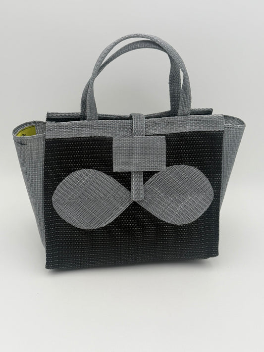 Midnight Medium  handwoven tote bag by SCRUBIES in Black,Gray with Solid design and Bow accent pattern