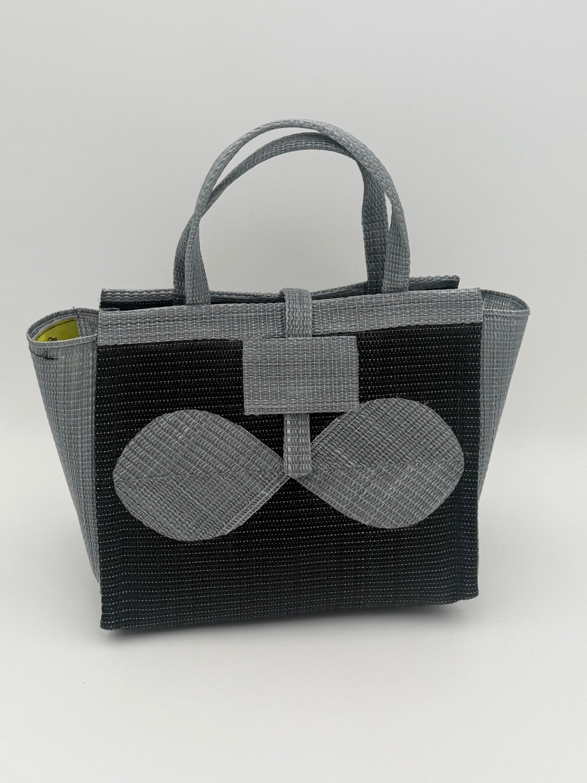 Midnight Medium  handwoven tote bag by SCRUBIES in Black,Gray with Solid design and Bow accent pattern