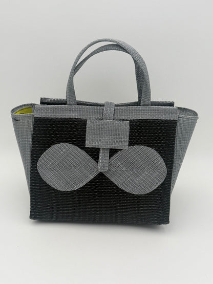 Midnight Medium  handwoven tote bag by SCRUBIES in Black,Gray with Solid design and Bow accent pattern