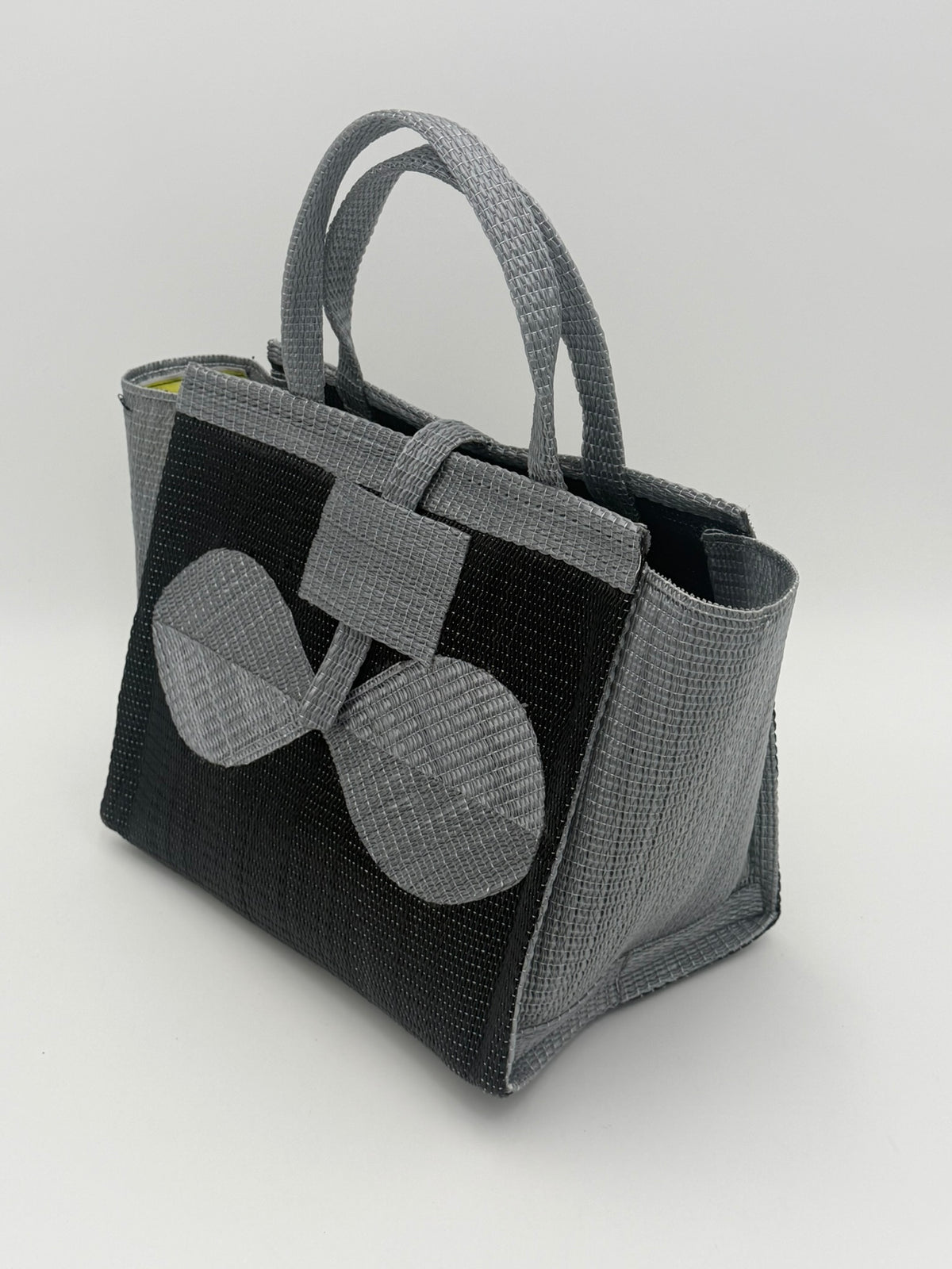 Midnight Medium  handwoven tote bag by SCRUBIES in Black,Gray with Solid design and Bow accent pattern