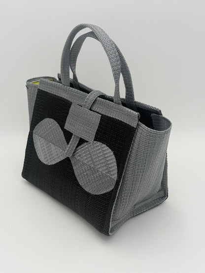 Midnight Medium  handwoven tote bag by SCRUBIES in Black,Gray with Solid design and Bow accent pattern