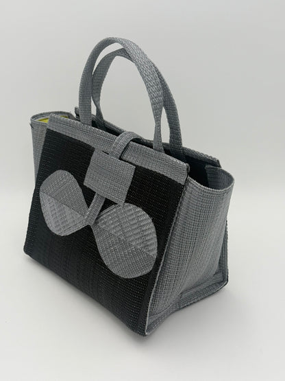 Midnight Medium  handwoven tote bag by SCRUBIES in Black,Gray with Solid design and Bow accent pattern