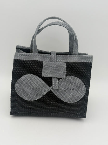 Midnight Medium  handwoven tote bag by SCRUBIES in Black,Gray with Solid design and Bow accent pattern