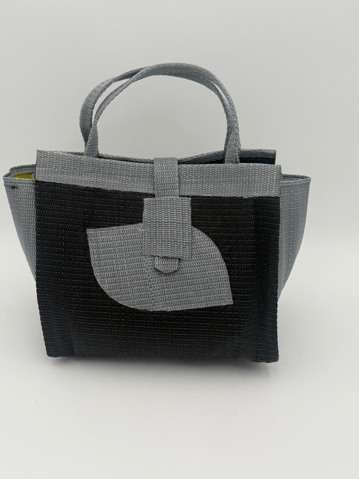 Midnight Medium  handwoven tote bag by SCRUBIES in Black,Gray with Solid design and Petal accent pattern
