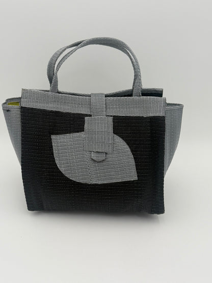Midnight Medium  handwoven tote bag by SCRUBIES in Black,Gray with Solid design and Petal accent pattern