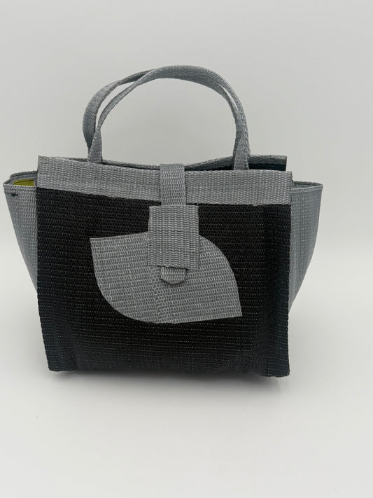 Midnight Medium  handwoven tote bag by SCRUBIES in Black,Gray with Solid design and Petal accent pattern