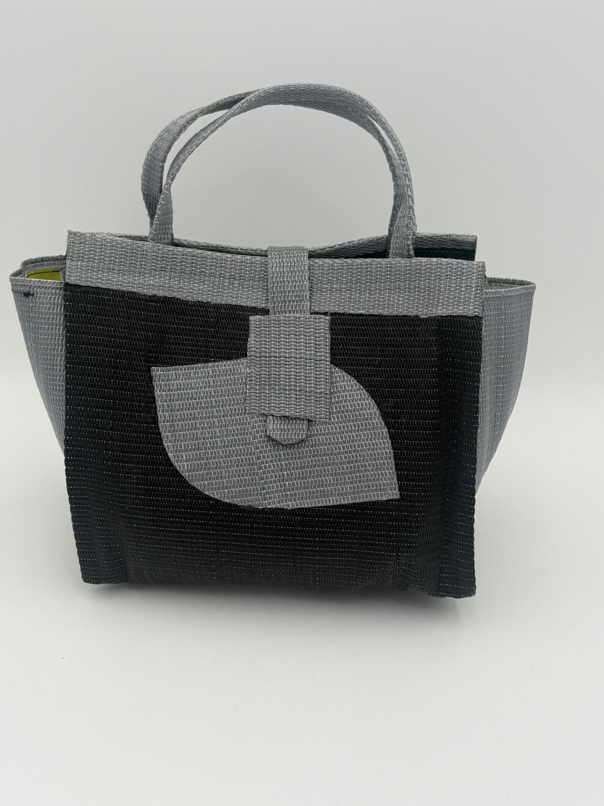 Midnight Medium  handwoven tote bag by SCRUBIES in Black,Gray with Solid design and Petal accent pattern
