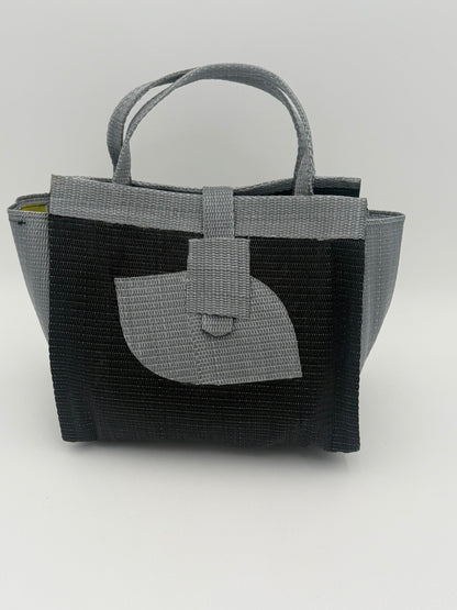 Midnight Medium  handwoven tote bag by SCRUBIES in Black,Gray with Solid design and Petal accent pattern