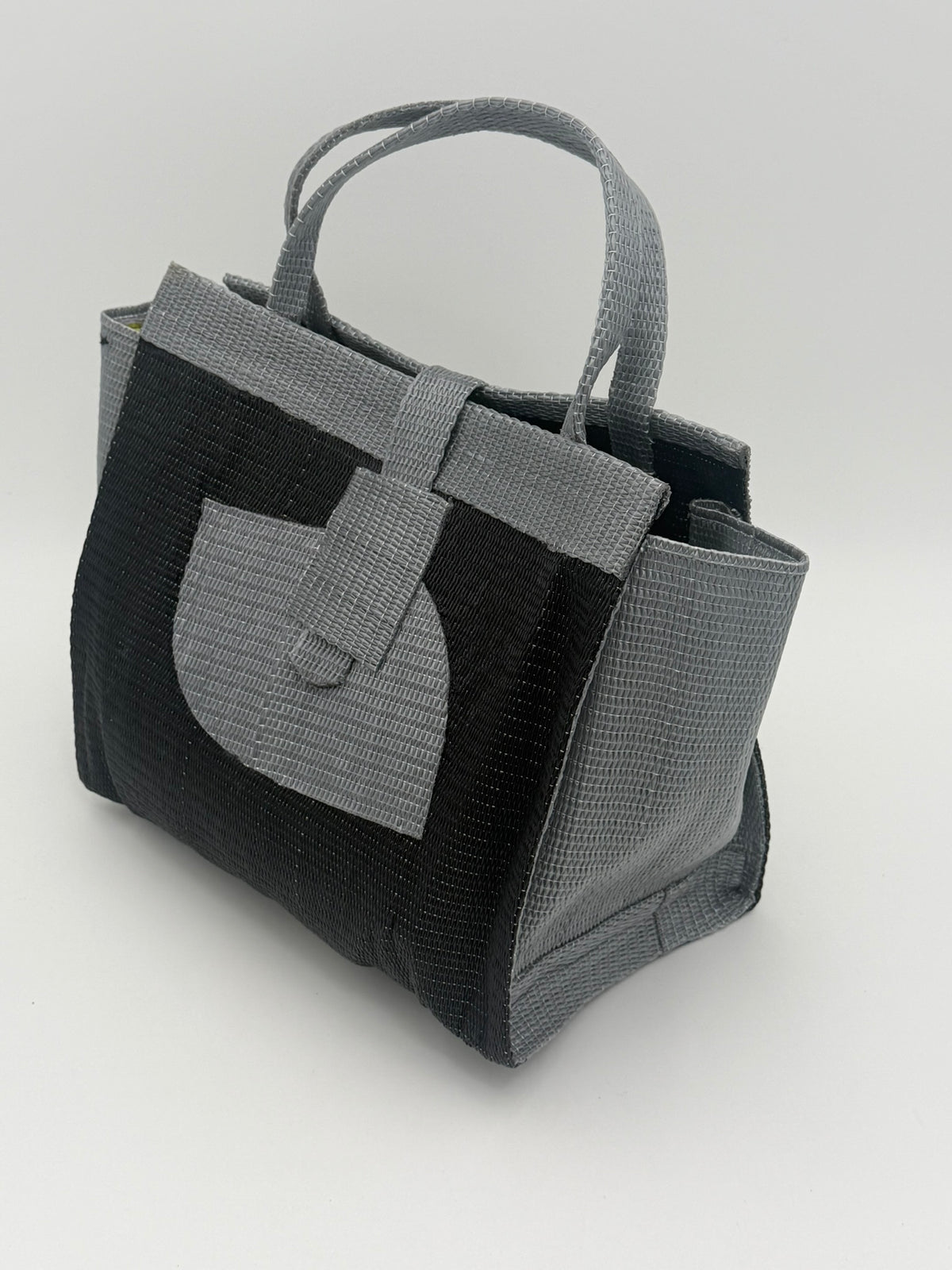 Midnight Medium  handwoven tote bag by SCRUBIES in Black,Gray with Solid design and Petal accent pattern