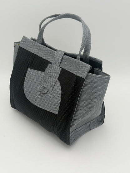 Midnight Medium  handwoven tote bag by SCRUBIES in Black,Gray with Solid design and Petal accent pattern