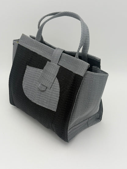 Midnight Medium  handwoven tote bag by SCRUBIES in Black,Gray with Solid design and Petal accent pattern