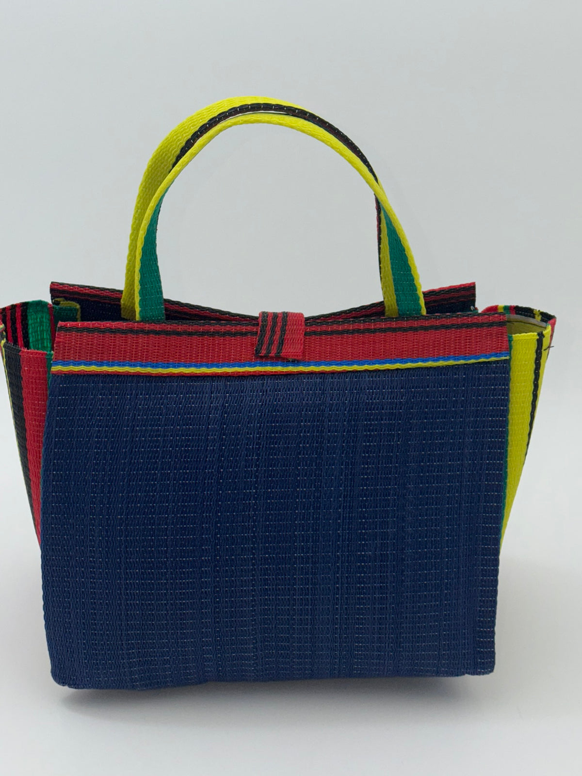 Berry Medium  handwoven tote bag by SCRUBIES in Blue,Red,Yellow,Green with Solid design and Leaf accent pattern