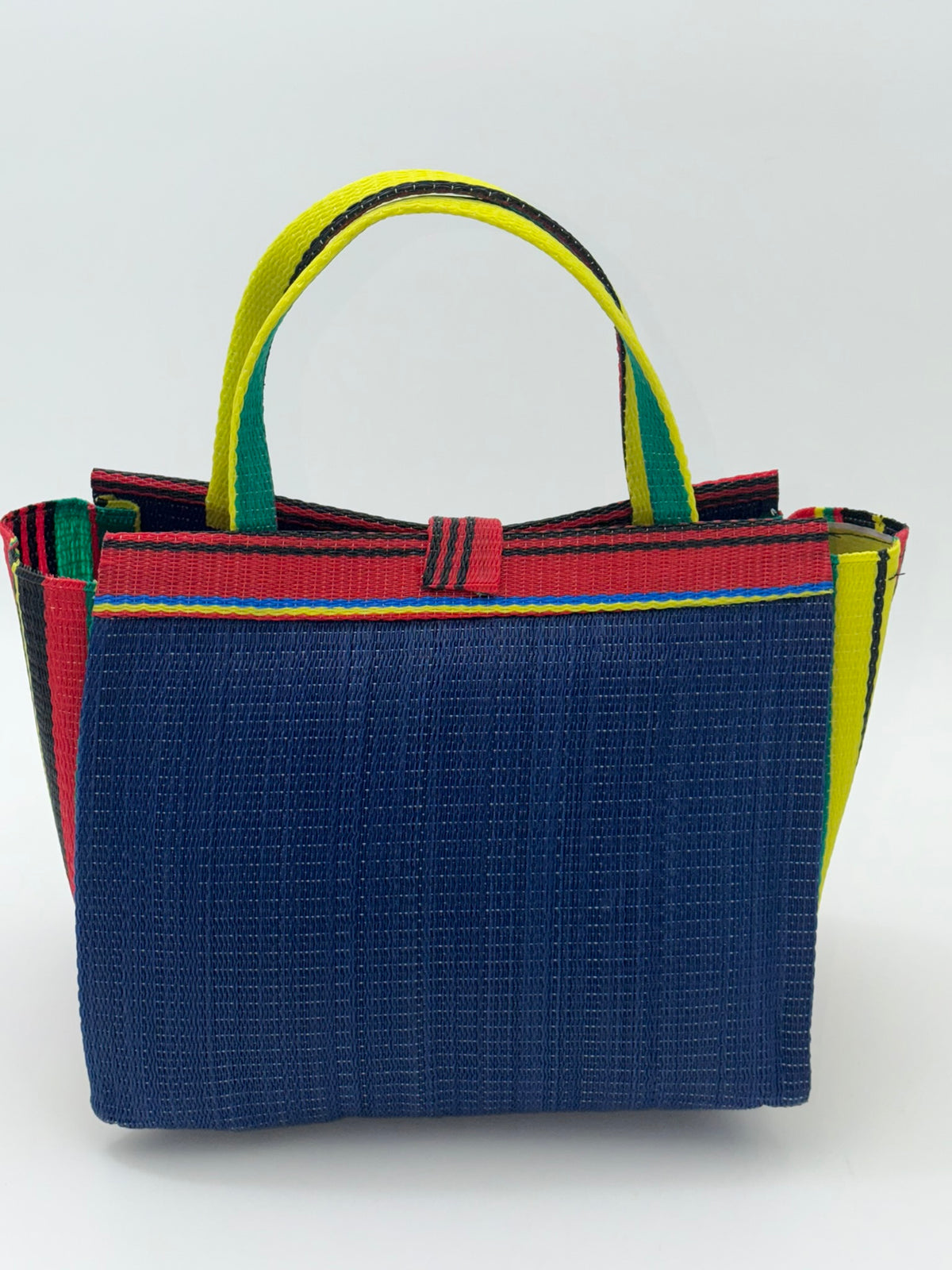Berry Medium  handwoven tote bag by SCRUBIES in Blue,Red,Yellow,Green with Solid design and Leaf accent pattern
