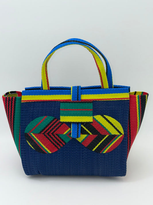 Berry Medium  handwoven tote bag by SCRUBIES in Blue,Red,Yellow,Green with Solid design and Bow accent pattern