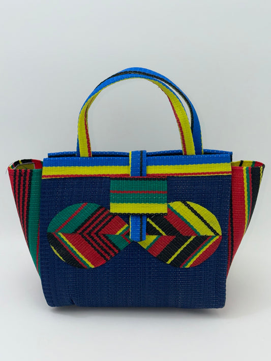 Berry Medium  handwoven tote bag by SCRUBIES in Blue,Red,Yellow,Green with Solid design and Bow accent pattern