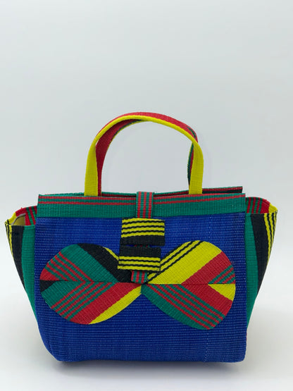 Berry Medium  handwoven tote bag by SCRUBIES in Blue,Red,Yellow,Green with Solid design and Bow accent pattern