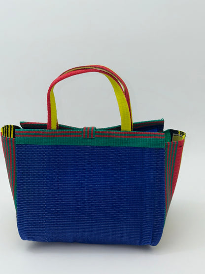 Berry Medium  handwoven tote bag by SCRUBIES in Blue,Red,Yellow,Green with Solid design and Bow accent pattern