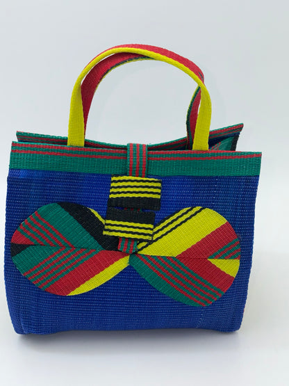 Berry Medium  handwoven tote bag by SCRUBIES in Blue,Red,Yellow,Green with Solid design and Bow accent pattern