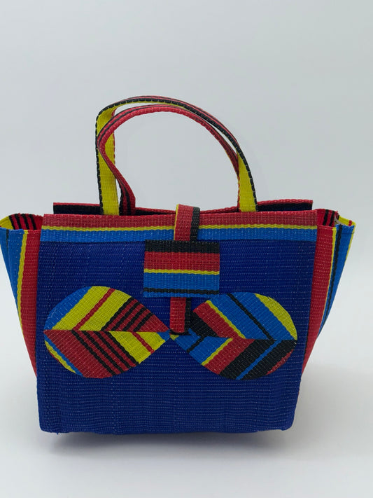 Berry Medium  handwoven tote bag by SCRUBIES in Blue,Red,Yellow,Black, with Solid design and Bow accent pattern