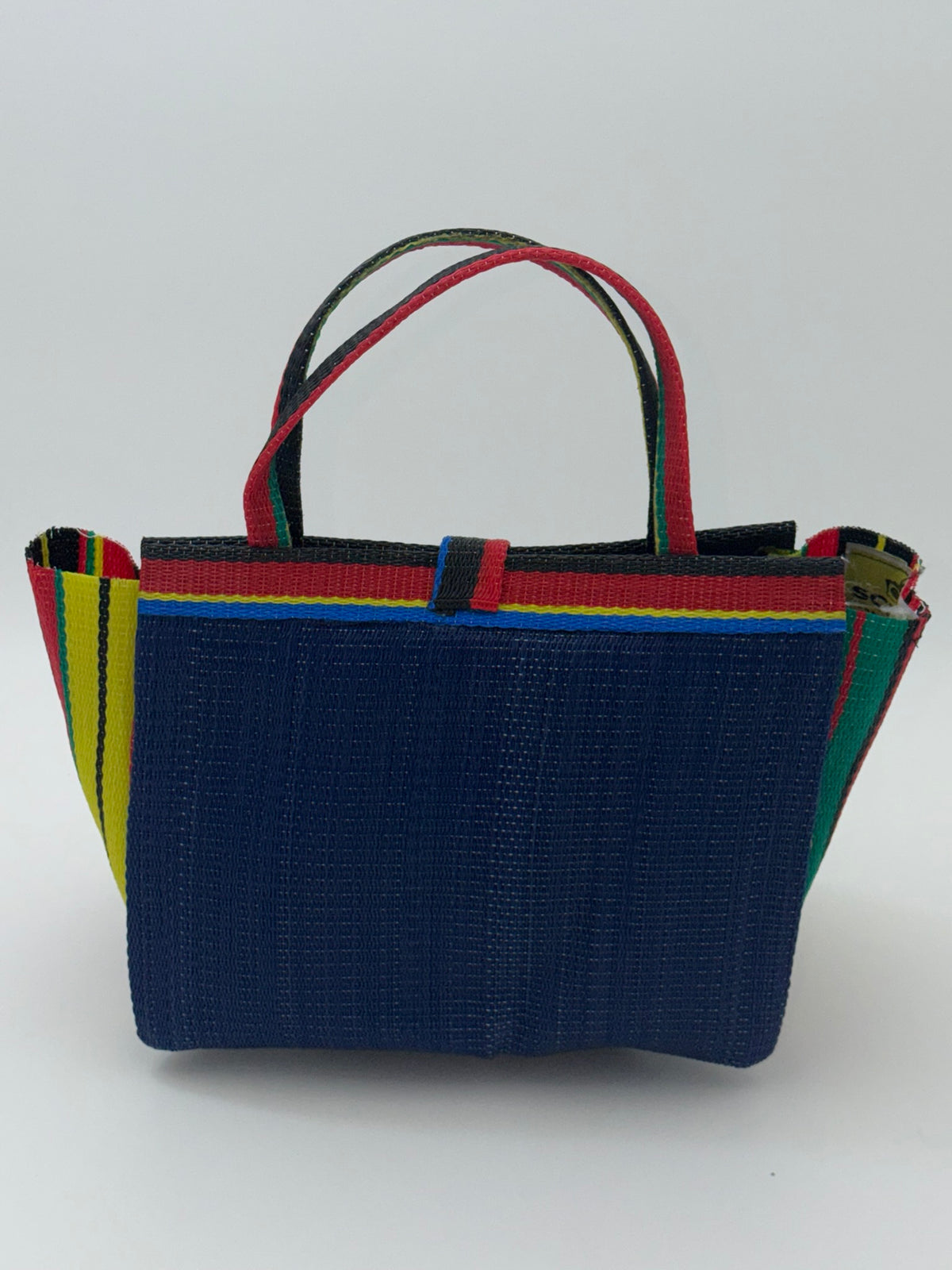 Berry Medium  handwoven tote bag by SCRUBIES in Blue,Red,Yellow,Black, with Solid design and Leaf accent pattern