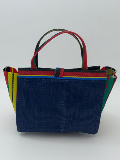 Berry Medium  handwoven tote bag by SCRUBIES in Blue,Red,Yellow,Black, with Solid design and Leaf accent pattern