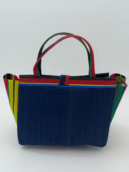 Berry Medium  handwoven tote bag by SCRUBIES in Blue,Red,Yellow,Black, with Solid design and Leaf accent pattern